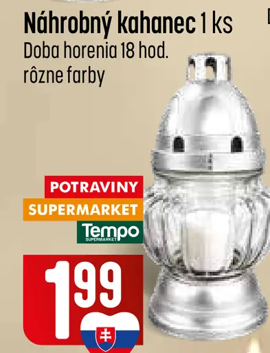 Náhrobný kahanec, doba horenia 18 hodín, rôzne farby