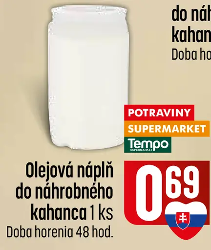 Olejová náplň do náhrobného kahanca, doba horenia 48 hodín