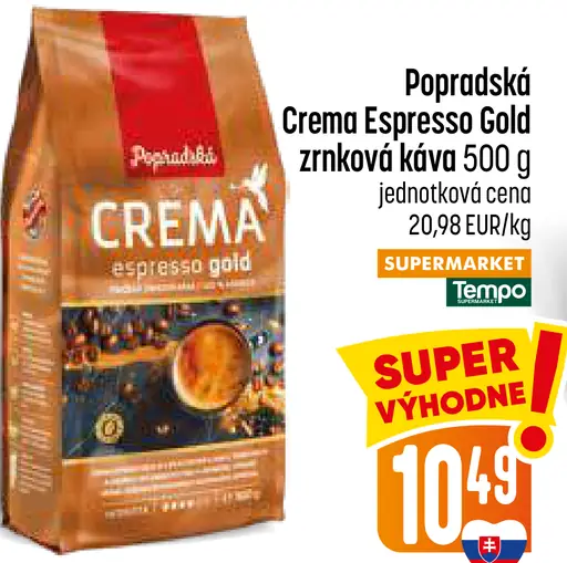 Popradská Crema Espresso Gold pražená zrnková káva