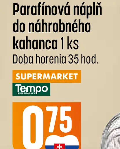 Parafínová náplň do náhrobného kahanca, doba horenia 28 hodín