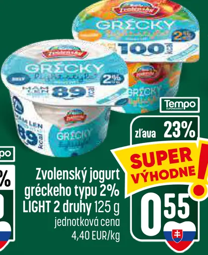 Zvolenský jogurt gréckeho typu 2 % LIGHT – 2 druhy