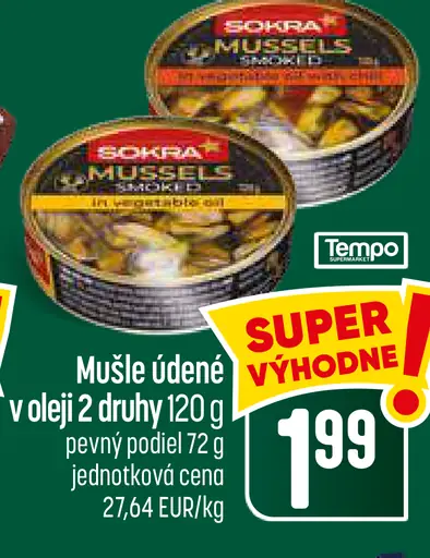 Sokra mušle údené v oleji – 2 druhy