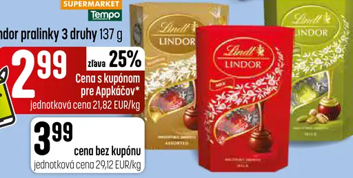 Lindt Lindor pralinky 3 druhy