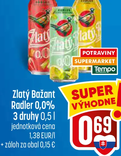 Zlatý Bažant Radler 0,0 % rôzne druhy plechovka