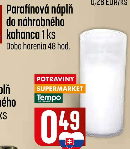 Parafínová náplň do náhrobného kahanca