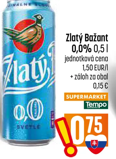 Zlatý Bažant 0,0% svetlé nealkoholické pivo plechovka