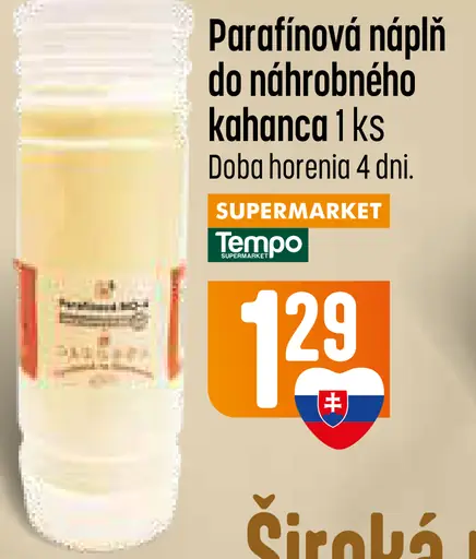 Parafínová náplň do náhrobného kahanca, doba horenia 28 hodín