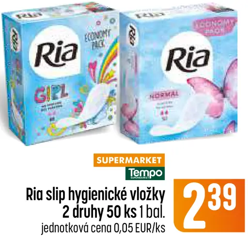 Ria slip hygienické vložky – 2 druhy