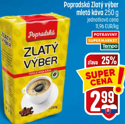 Popradská Zlatý výber pražená mletá káva