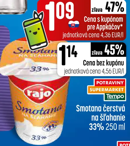 Rajo Smotana čerstvá na šľahanie 33%