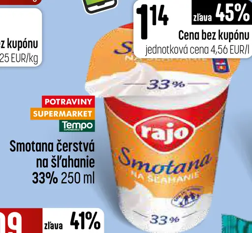 Rajo Smotana čerstvá na šľahanie 33%