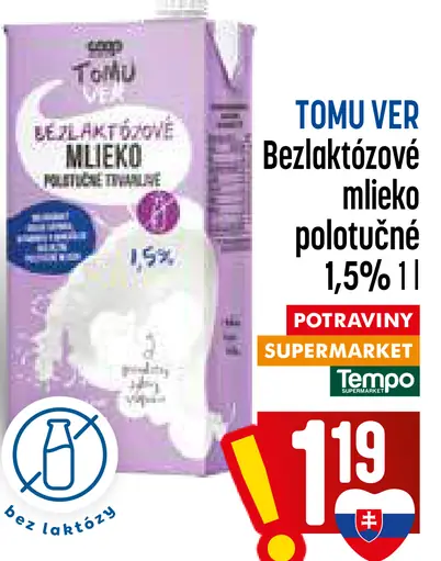 Tomu Ver Bezlaktózové mlieko polotučné 1,5 %