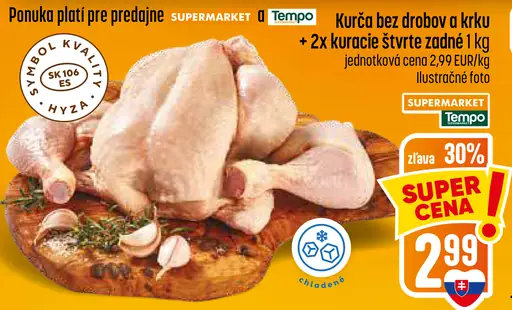 Kurča bez drobov a krku a kuracie zadné štvrte