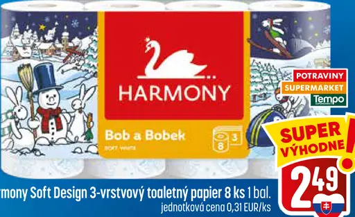Harmony Soft Design 3-vrstvový toaletný papier Bob a Bobek