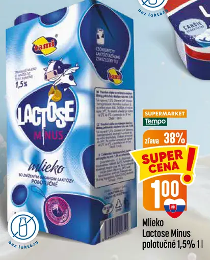 Tami Lactose Minus polotučné mlieko 1,5 %