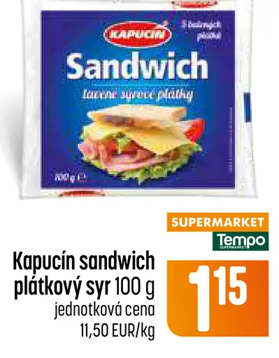 Kapučin sandwich plátkový syr