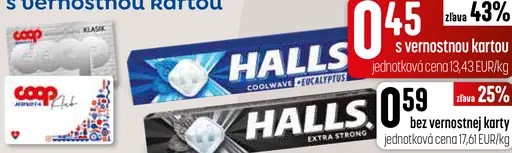 Halls cukríky – 2 druhy, s vernostnou kartou