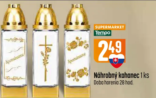 Náhrobný kahanec, doba horenia 28 hodín