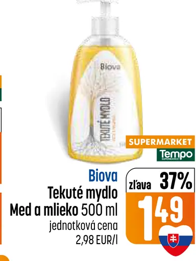 Biova Mydlo tekuté Med a mlieko