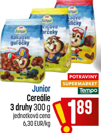Junior cereálie, 3 druhy