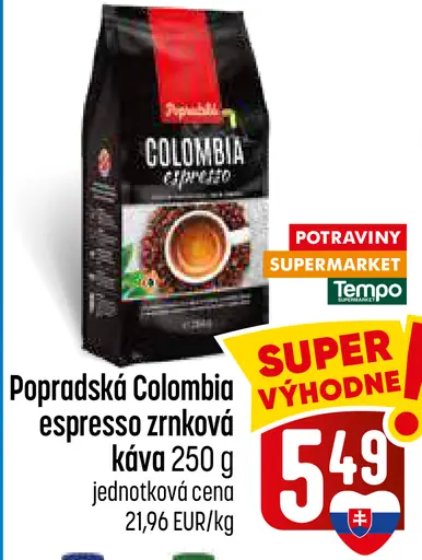 Popradská Colombia Espresso pražená zrnková káva