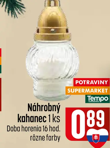 Náhrobný kahanec, doba horenia 16 hodín, rôzne farby