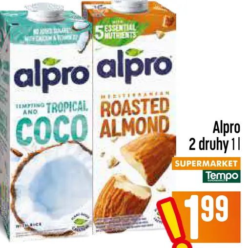 Alpro rastlinný nápoj – vanilkový, tropický kokosový a pražený mandľový