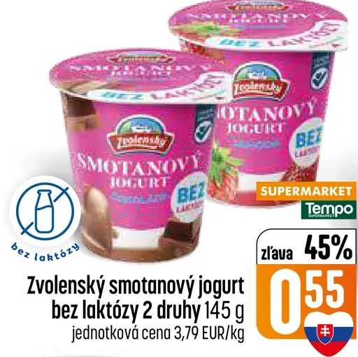 Zvolenský smotanový jogurt bez laktózy, 2 druhy