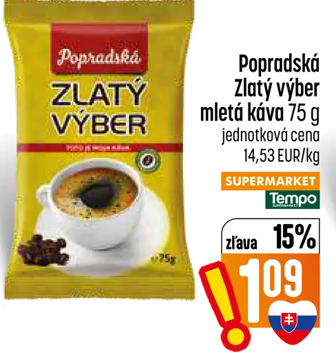 Popradská Zlatý výber pražená mletá káva
