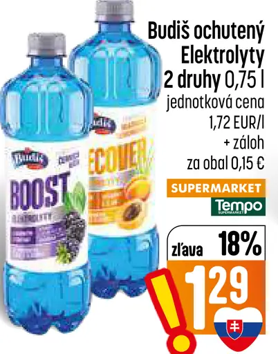 Budiš ochutený elektrolytový nápoj 2 druhy