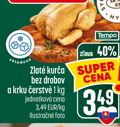 Zlaté kurča bez drobov a krku, čerstvé