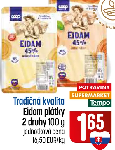 Coop Tradičná kvalita Eidam plátky – 2 druhy