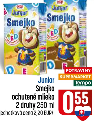Junior Smejko ochutené mlieko, 2 druhy