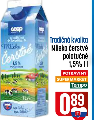 Coop čerstvé polotučné mlieko 1,5 %