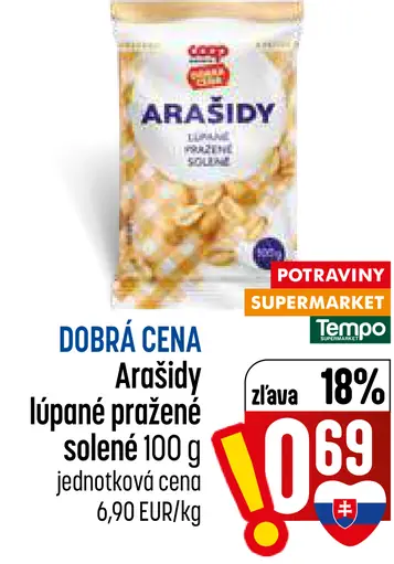 Arašidy lúpané pražené solené