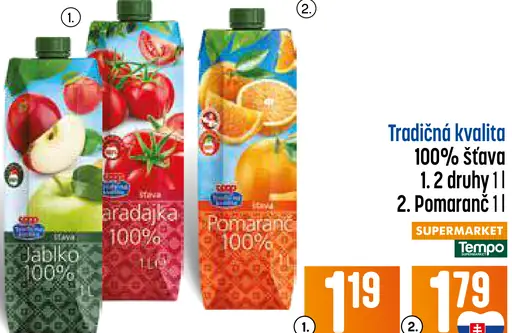 100 % ovocná šťava – 2 druhy