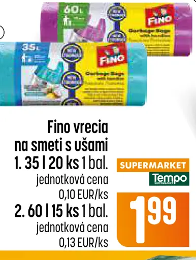 Fino vrecká na smeti s ušami, 60 l