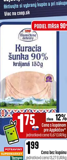 Kuracia šunka 90% krájaná