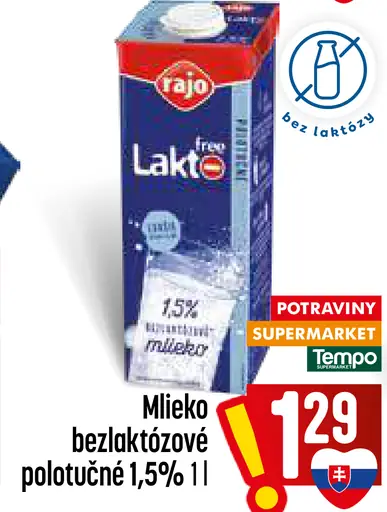 Rajo bezlaktózové polotučné mlieko