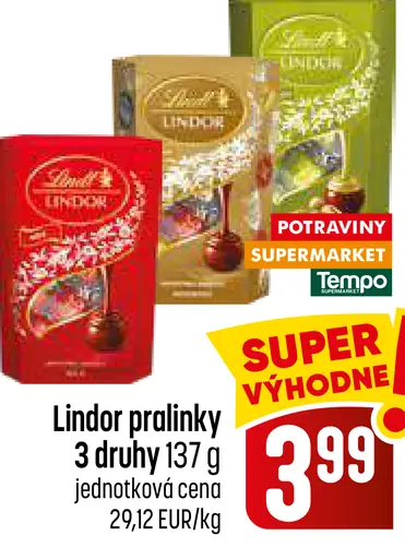 Lindor pralinky – 3 druhy
