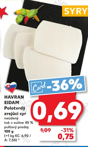 HAVRAN EIDAM Polotvrdý zrejúci syr