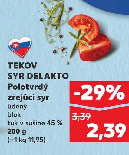 TEKOV SYR DELAKTO Polotvrdý zrejúci syr