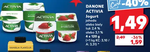 DANONE ACTIVIA Jogurt jahoda alebo biely tuk 2.4 % alebo 3.1 %