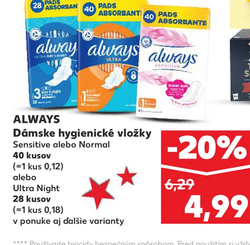 Always Dámske Hygienické Vložky