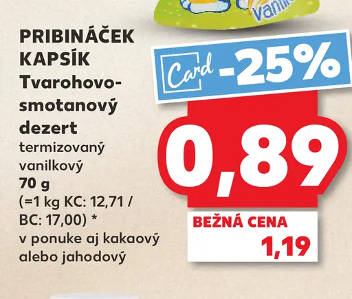 PRIBINAČEK KAPSÍK Tvarohovo-smotanový dezert vanilkový