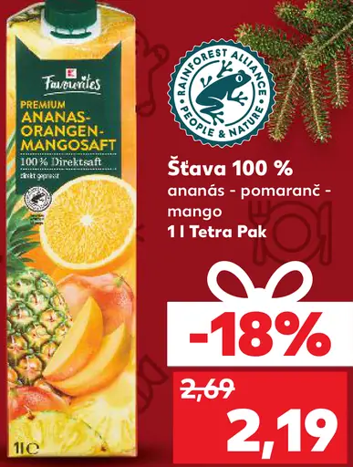 Šťava 100 % ananás - pomaranč - mango