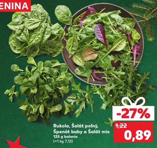 Rukola, Šalát poľný, Špenát baby a Šalát mix