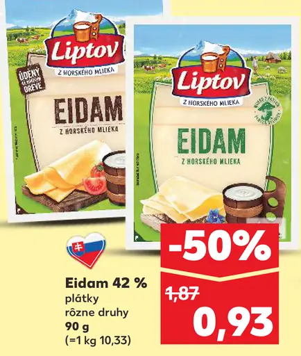 Eidam 42 % plátky