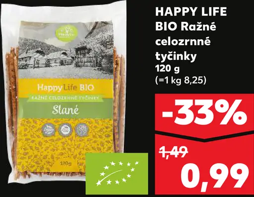 HAPPY LIFE BIO Ražnné celozrnné tyčinky