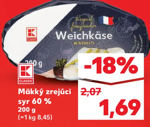 Mäkký zrejúci syr 60 %